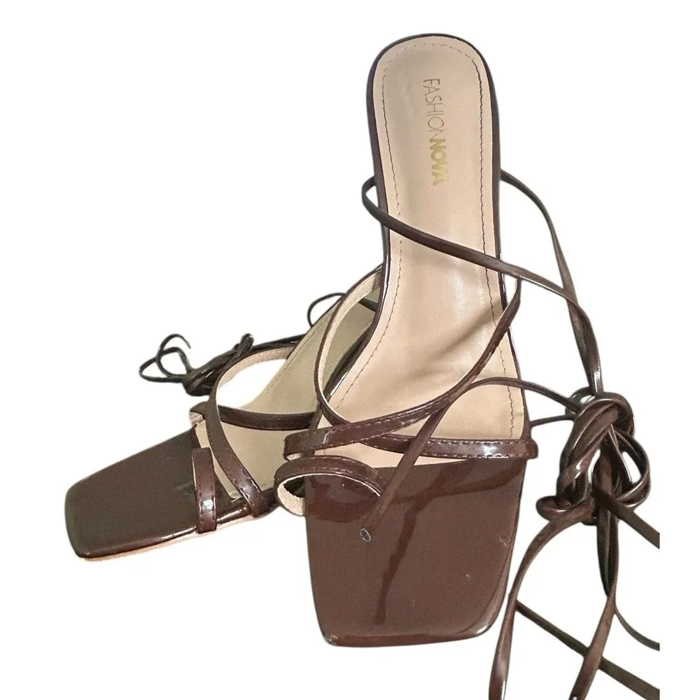 Fashion Nova Unique Waylon Gladiator Heeled Sandals Womens Size 8.5M Brown